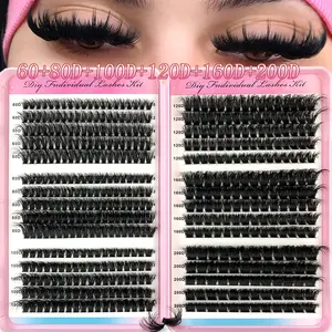 UMIRYAO 500pcs Pack 200D 160D 120D 100D 80D 60D High Capacity D Curl 0.07mm Dense Fluffy Wispy Fake Lashes 10-18mm Mixed Length Natural Soft Reusable Makeup Accessories