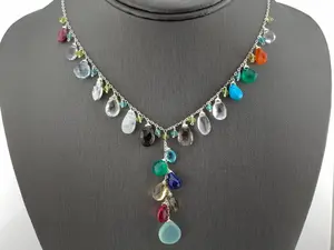 Multi Gemstone Aqua Blue Chalcedony Necklace and Earrings Set · 925 Sterling Silver · Handmade Jewelry Gift Set