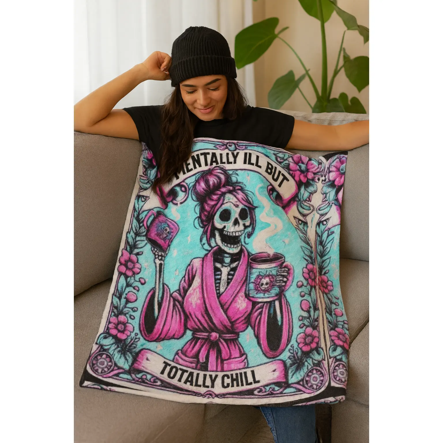 Chill Mentally Ill Neon Color Velveteen Plush Blanket | Mental Health Aesthetic