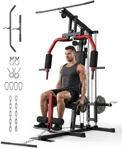 Multifunctional Home Gym Equipment, All-in-One Full Body Workout Machine with Cable Pulley System, LAT Pulldown, Chest Press, Leg Extension & Leg Press, 400LBS Capacity, Fits 1" & 2" Weight Plates