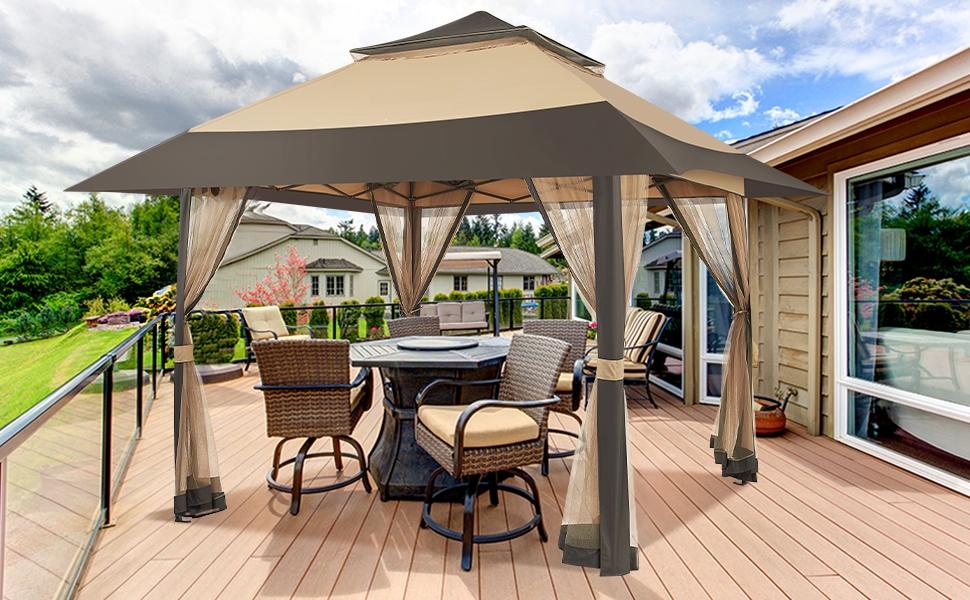 【On Sale】 Yaheetech Pop Up Gazebo Outdoor Canopy Shelter, Instant Patio Gazebo Sun Shade Canopy Tent with 4 Sandbags, Double Tiers & Mesh Netting for Lawn, Garden, Backyard & Deck