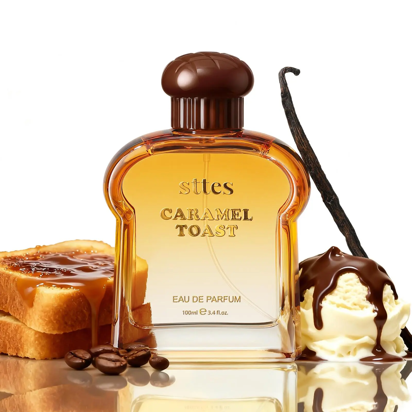 [Live]Sttes Caramel Toast Eau de Parfum, Warm Gourmand Fragrance with Vanilla, Coffee, Chocolate Notes, 100ml
