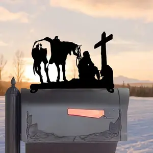 Horse And Cowboy Iron Art Silhouette Mail Box Top Decoration - Decorative Signage for Mail Box. Stunning Iron Crafts Funky Western Decor