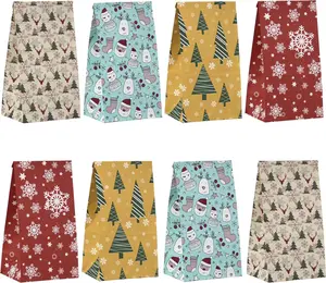 Kraft 24 Pcs Christmas Paper Bags, Stickers & Goodie Bags - Party Favors for Holidays