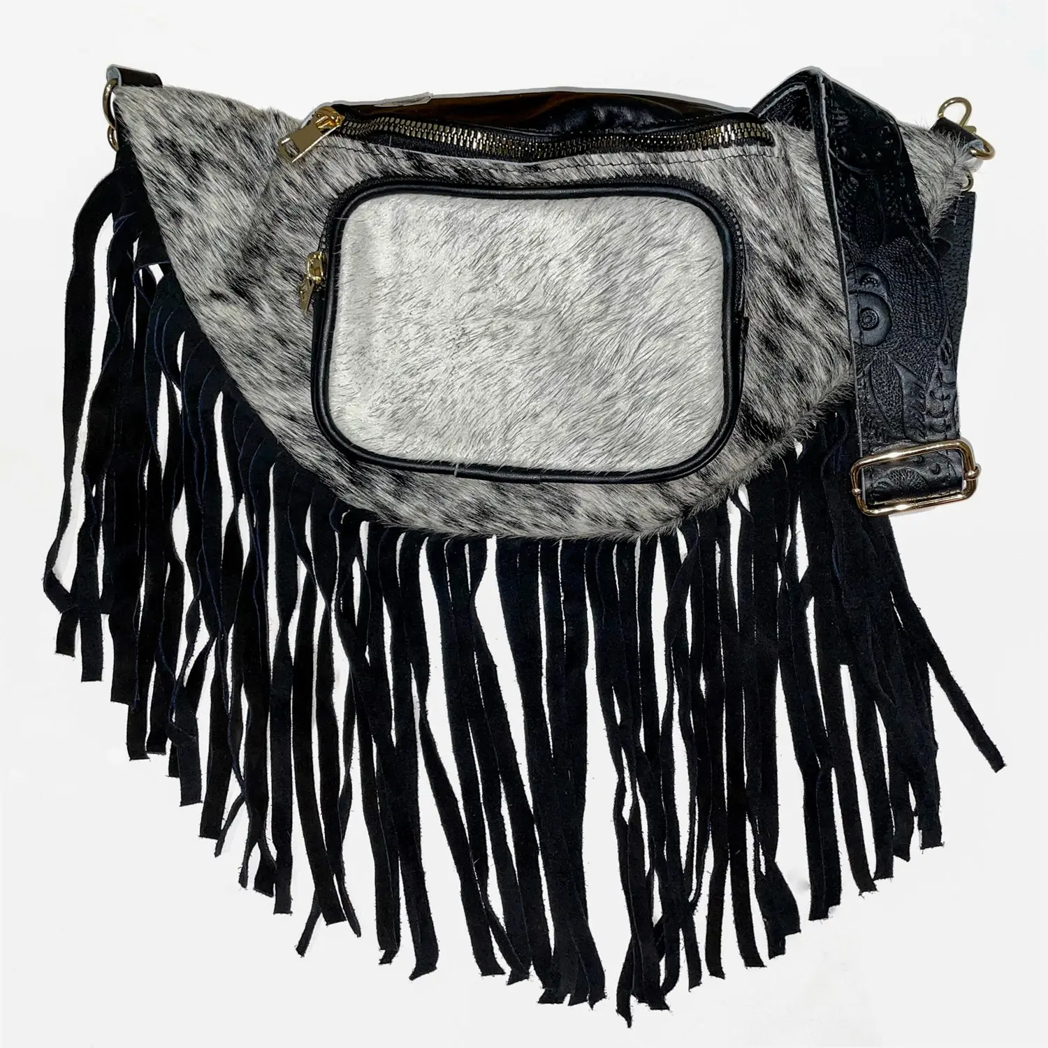 Fringe Cowhide Fanny Pack - Western, Cowboy, Real Leather