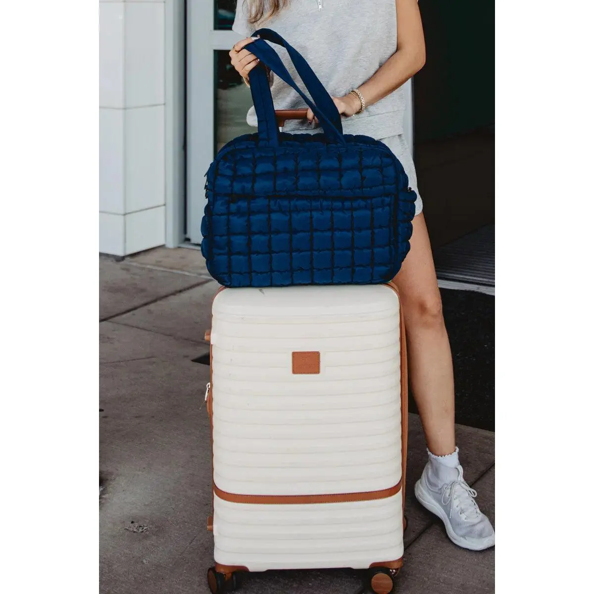 Navy Quilted Weekend Duffel Bag w/ Pass-Thru Slip by Katydid