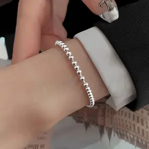 Silver Color Adjustable Beaded Drawstring Bracelet for Women, Perfect Holiday Gift, 1 Piece, Ca Prop 65 Compliant
