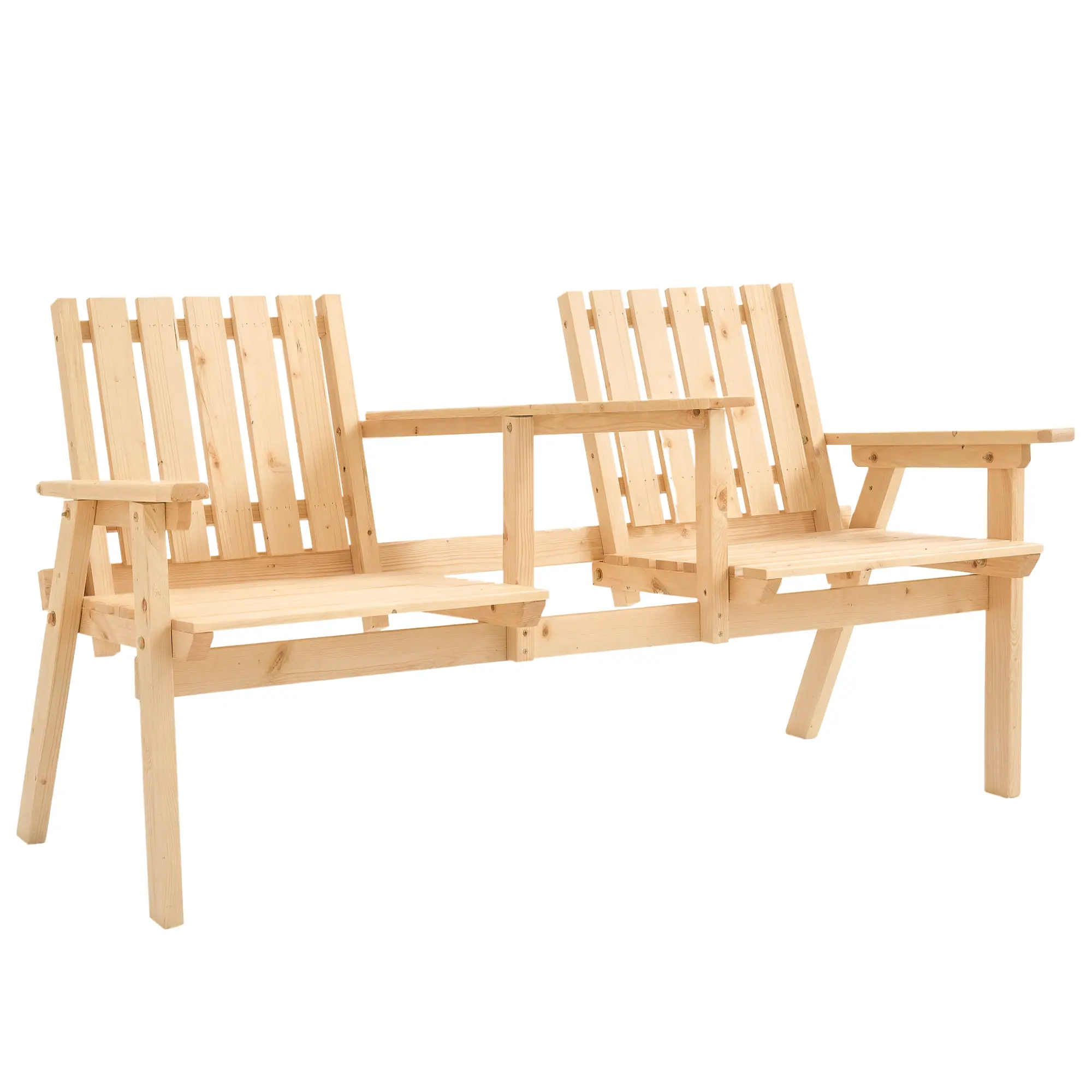 Patio Bench – Garden Bench with Middle Table and Umbrella Hole, Wooden Outdoor Bench for Patio, Porch, Poolside, Balcony, Deck, Backyard. Natural