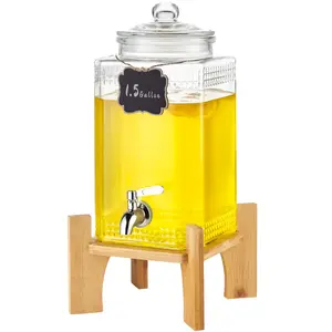 VEVOR Beverage Dispenser, 1.5 Gallon Drink Dispensers for Parties, 2PC,Glass Juice Dispenser with Stand, Stainless Steel Spigot, Iced Tea Lemonade Juice Water Dispenser, for Restaurants, Hotels, Part