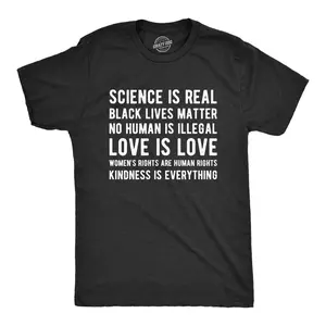 Mens Science Is Real Black Lives Matter No Human Is Illegal T Shirt Protest Graphic Tee Mens Funny T Shirts Cool Vintage Fashion T-Shirt Gift Classic Menswear Introvert Apparel for Men Funny Science Short Black