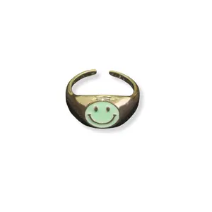 Small Chunky Light Green Smiley Face Gold Ring
