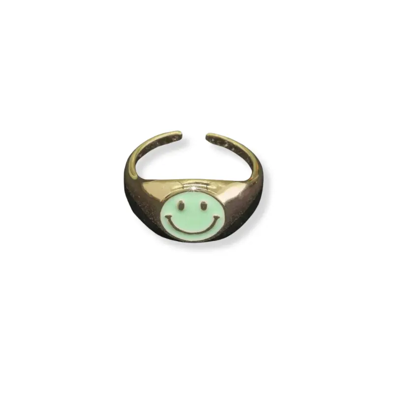 Small Chunky Light Green Smiley Face Gold Ring