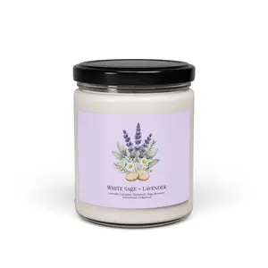 White Sage and Lavender Candle, Scented Soy 9oz | Aromatherapy Jar