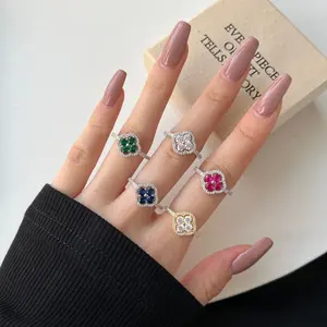 Loveden 925 Sterling Silver Four Leaf Clover Ring For Women Multicolor 5A Zirconia Women's Elegant Jewelry Gift For Her