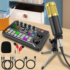 Portable Audio Interface Podcast Studio, All-in-One Studio with Microphone Preamplifier, USB Charging Wireless Design Audio Interface for Recording, Live Streaming, DJ, Podcast Equipment