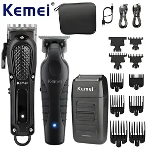 Rechargeable Hair Clipper Set with LCD Display, 10 Adjustable Blades, Limit Comb, Ideal for Salons and Home Use, Barber Clippers, Km-1071+2299+1102 Model