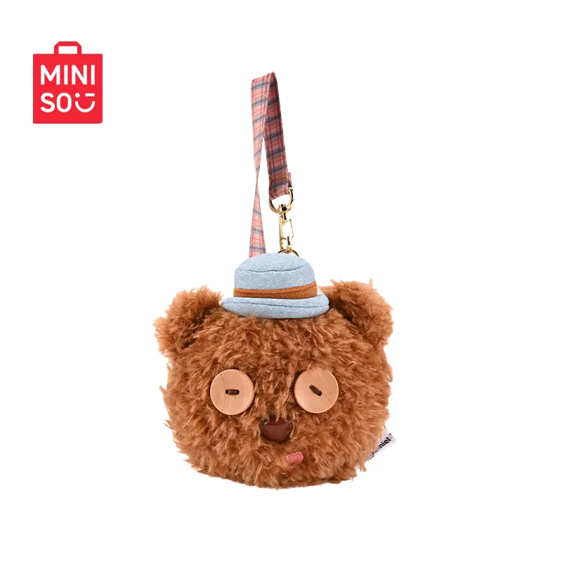 MINISO Minions Gentleman Tim Bear Plush Coin Purse. Classic Gentleman Outfit Design, Soft Fluffy Plush Material, Compact Portable Size For Summer Daily Outings. Lovely Cartoon Mini Wallet And Practical Small Gift For Minions Fans