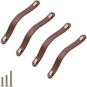 4 Pack Soft  Drawer Pulls Handle,Wardrobe Cabinets Kitchen Closet Knobs Door Pulls Handles knobs with Screws, Decoration,  (4 Pack, 6.7" - Brown)
