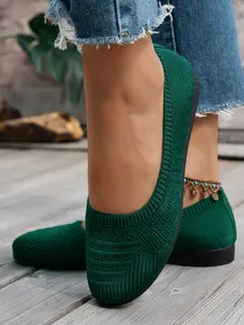 Women's Ballet Flats, Round Toe Mary Jane Shoes, Adjustable Comfortable Knit Slip-Ons, Daily Wear