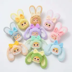 Colorful Bunny Blind Box Plush Keychain Mystery Toy, 4.33 Inch Cute Collectible Stuffed Bunny With Hanging Loop, Random Rotating Eyes, Designer Plush Gift Series (1 Box)