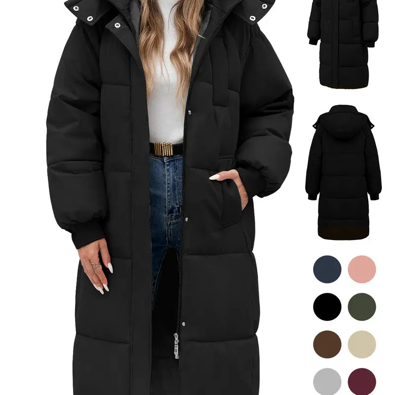 [Restock] UMIPUBO Women's Long Quilted Parka - Long Sleeve, Casual, Down-Alt Filling, Winter Thick Warm, Hooded, Full Front Zipper Seals in Warmth, Zip-Up, Pockets, Pairs Easily with Hoodies and Jeans Outerwear