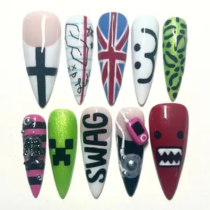 Handmade 2010s Nostalgia Press On Nails | Ultimate Scene Kid & Emo Aesthetic Luxury Nails | 3D Domo Creeper Mustache SWAG Nails