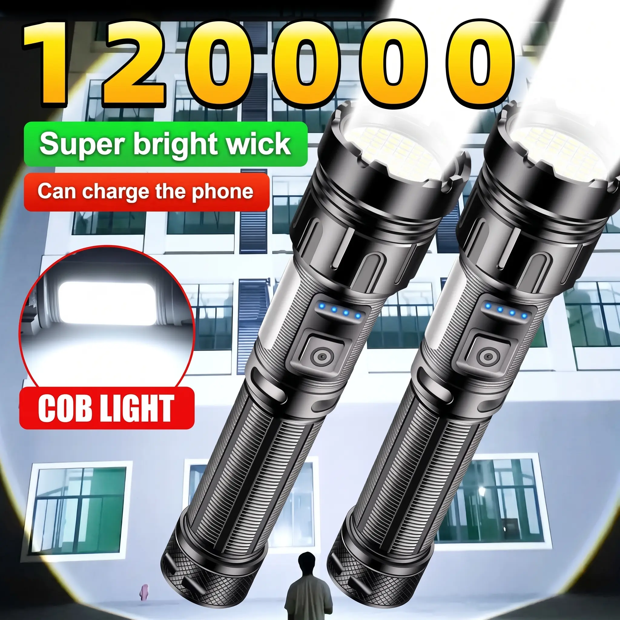 2pcs Portable EDC Pocket Flashlight Torches, Super Bright XH-P50 LED 30W Zoomable Tactical Torch, COB Work Light, Magnetic Base, USB-C Rechargeable, Power Bank Function, 7 Modes for Camping Emergencies
