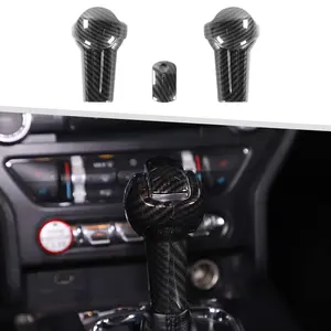 Compatible with Ford Mustang 2015-2023, 3PCS Gear Shift Knob Overlay Cover Interior Trim Kits (Carbon Fiber)