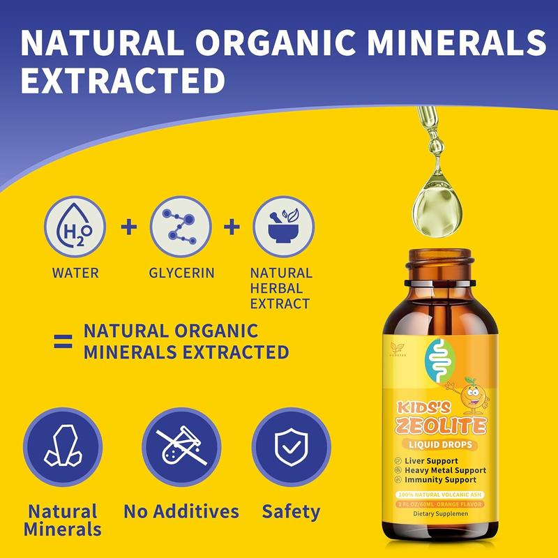Zeolite Drops for Kids | Kid's Cellular Support Formula Over 2 Years Old | Natural Mineral Supplement | Support Healthy Digestion* | NSF Certified | Sugar-Free & Vegan | Orange Flavor | 2 Fl oz