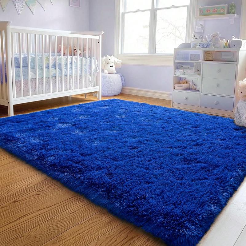 Soft Shag Rugs For Bedroom, Blue Fluffy Shaggy Rugs For Living Room Nursery, Luxury Modern Plush Carpet Girls Boys Kids Room Dorm Indoor Home Decor, Upgrade Non-Slip