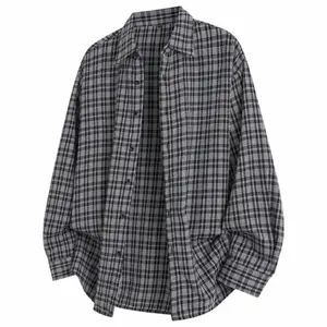 Men’s long-sleeve plaid collared shirt; men’s summer trendy brand high-end loose casual shirt; men’s lightweight simple versatile fashion shirt; casual comfortable style