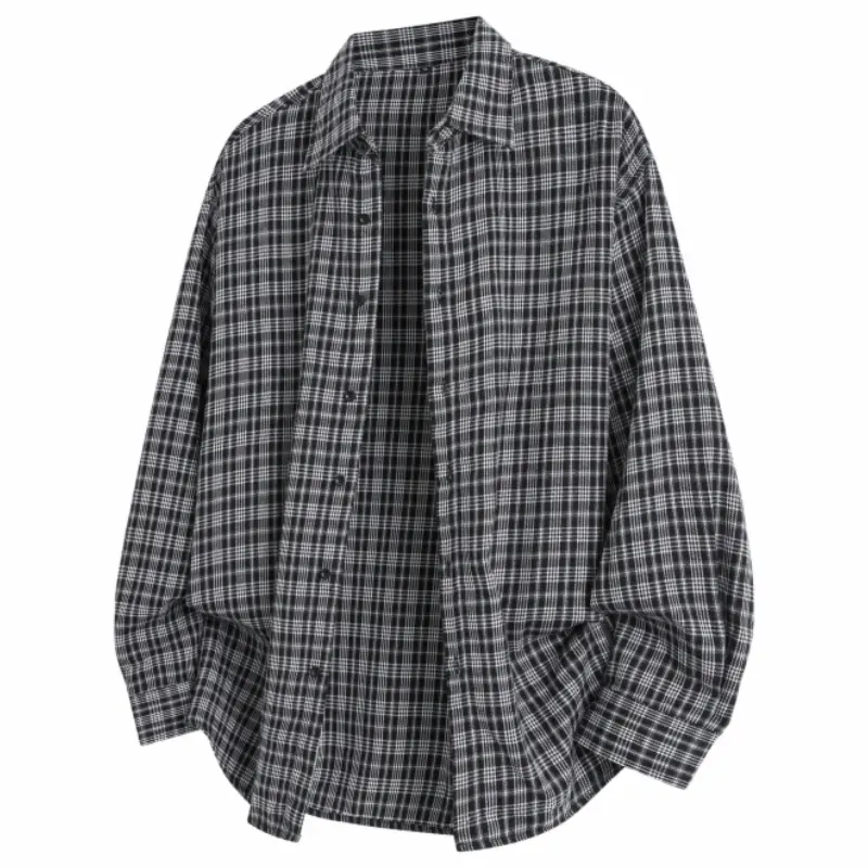 Men’s long-sleeve plaid collared shirt, men’s summer trendy brand premium loose casual shirt, lightweight minimalist versatile fashion shirt, relaxed comfortable style, #SummerWins, #fathersdaygift