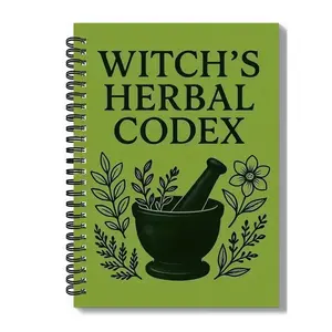 Witch's Herbal Codex Coil Notebook, Mystical Natural Witchcraft & Herbal Style, Record Herb Properties, Magic Ritual Steps, Essential Oil Recipes