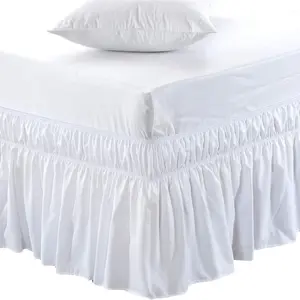 Wrap Around Bed Skirt, Three Fabric Sides, Elastic Dust Ruffled, 14 Inch Tailored Drop, Easy to Install, Fade Resistant, Bedding Accessories, Bedroom