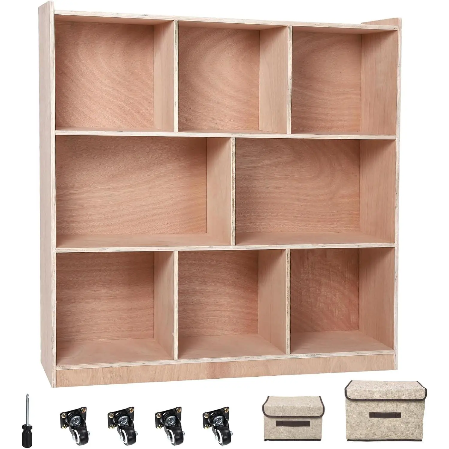 8-Section Cubbies for Classrooms, Mobile Tray Storage Cabinet, Cubby Storage Cabinet, Compartment Storage, Classroom Furniture for Home, Daycare and Preschool, Natural