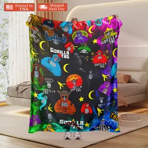 Viral Gorilla Tag All Skins Fleece Blanket, Colorful VR Game Gorilla Plush Throw, Ultra Soft Blanket Printed In USA, Must-Have For Gorilla Tag Enthusiasts & VR Gamers