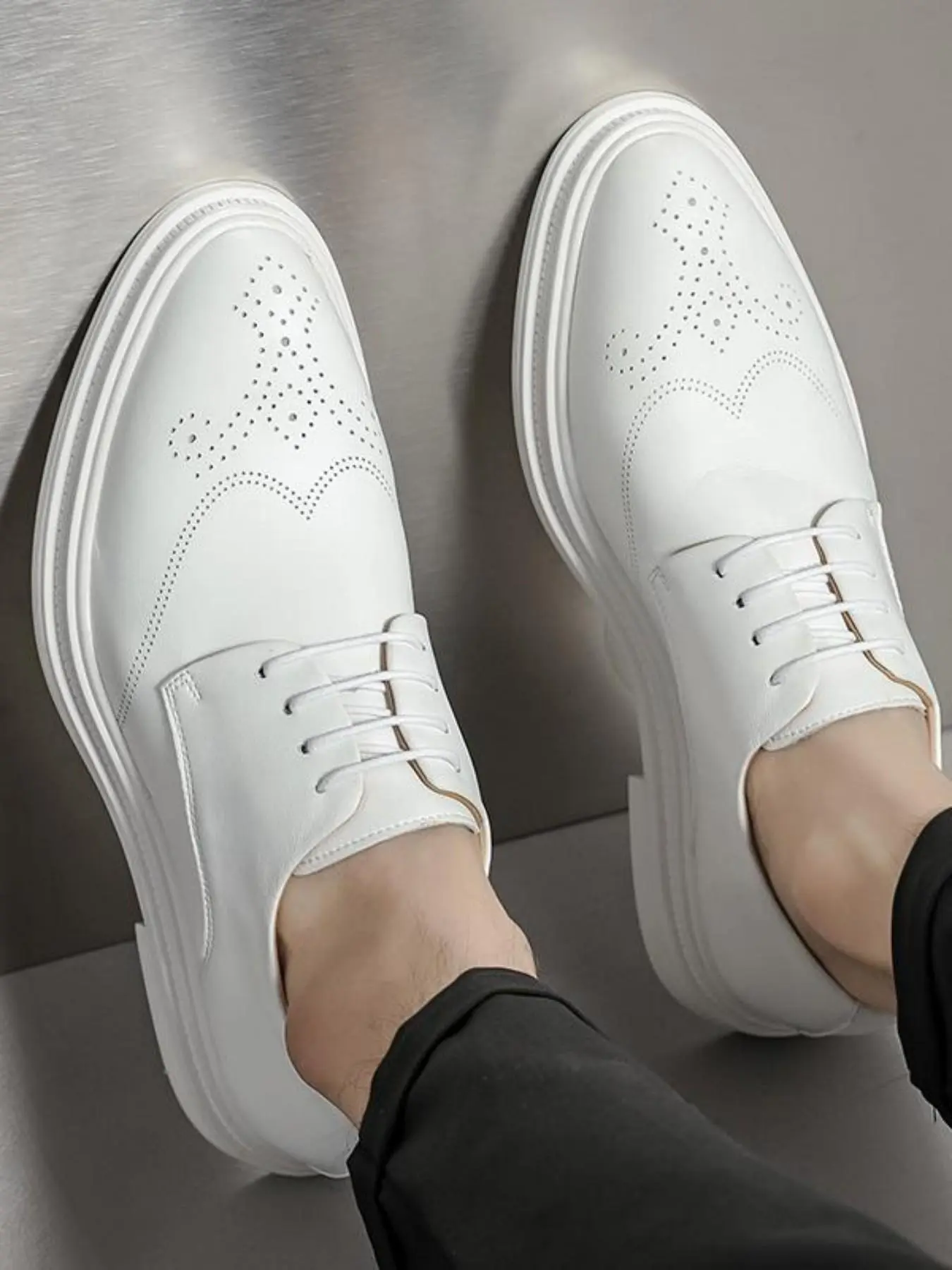 Men's Fashionable Plain Color Brogue Decor Lace Up Wingtip Dress Shoes, PU Leather Footwear, Casual Comfortable Breathable Shoes for Daily Wear, Fashion Shoes for Party, Daily Clothing Decor