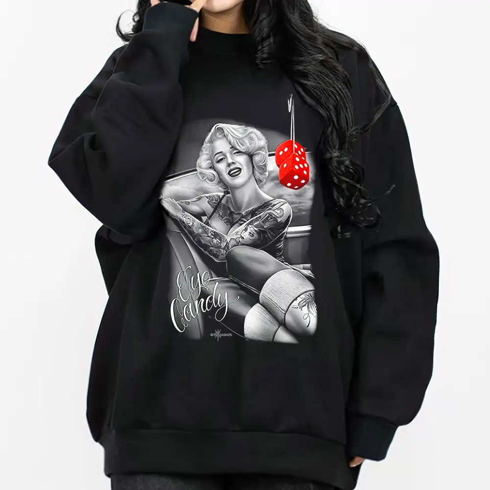 Dga Fresh Cuties Eye Candy Marilyn Monroe Ladies Lowrider, Chicano Clothing, Gangster clothes Cotton Fabric
