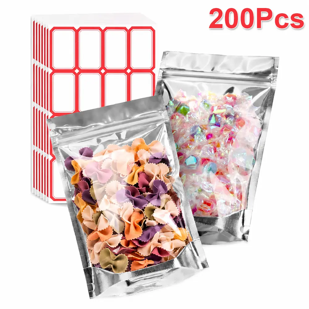 200PCS 5.5"x7.8" Mylar Bags for Food Storage Clear Front Stand-up Resealable Bags for Small Business Packaging Supplies Snacks Candy Bath Salts Hand Made Gift Festival