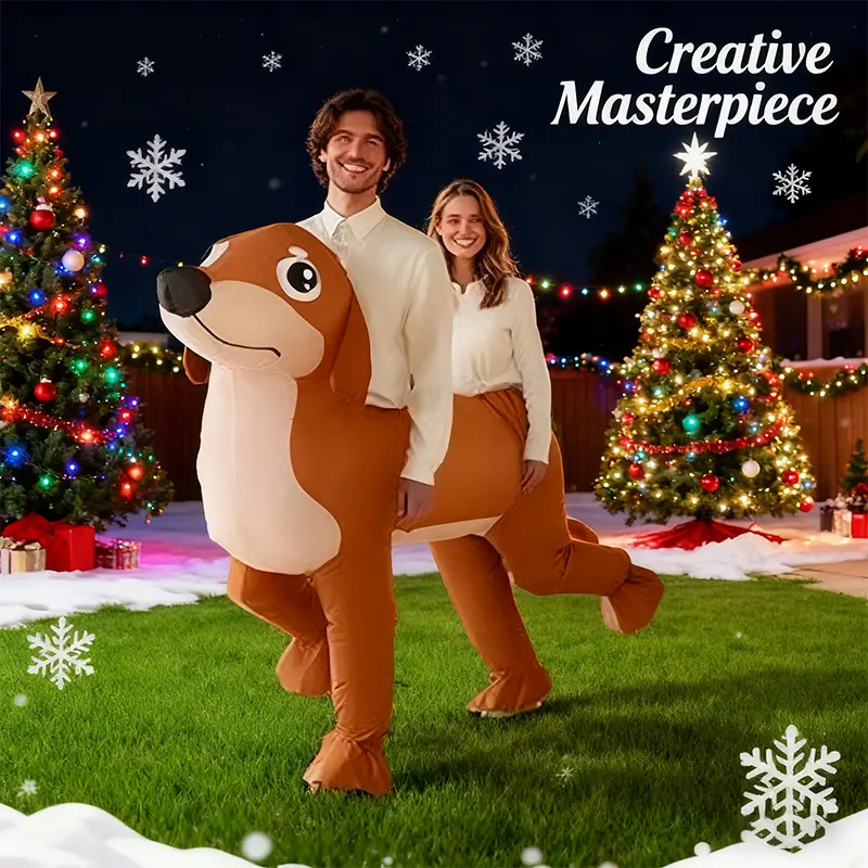 Couple Inflatable Dachshund Costume for Adult Halloween Blow Up Costumes 2 People Funny Dog Costumes for Men Women Cosplay