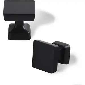10 Pack Square Matte Black Cabinet Knobs, 1-1/8 Inch Kitchen Cupboard Pulls, Single Hole Furniture Hardware Zinc Alloy Handle for Bathroom Dresser, Wardrobe Drawer Knob
