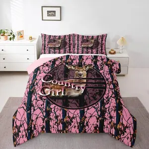 Hunting Deer Comforter Set,Pink Camo Rustic Bedding Set,for Girls Boys Kids,Cabin Lodge Farmhouse Quilt Bed Set,Camouflage Hunter Room Decor,Lightweight