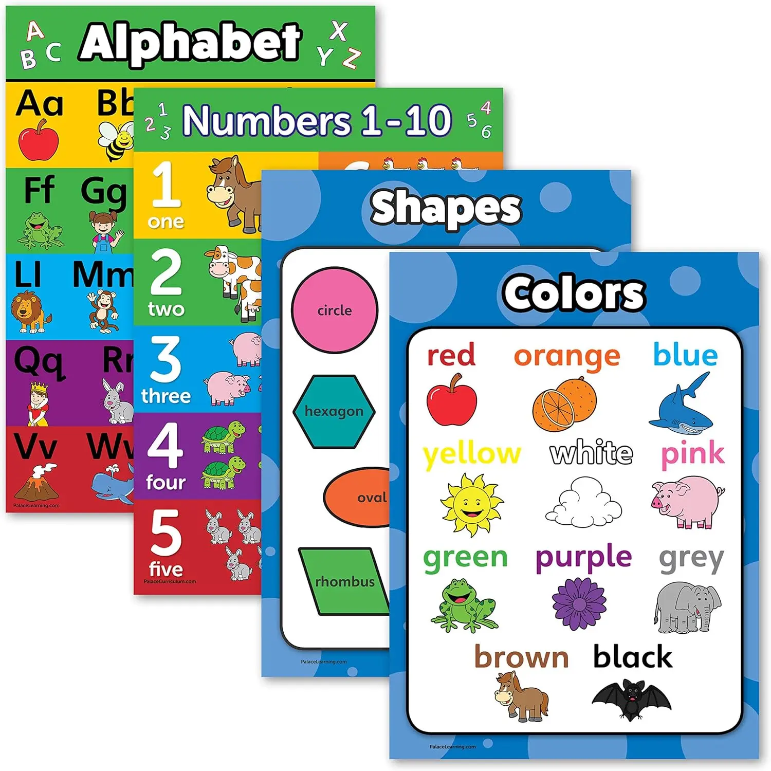 4 pack - ABC Alphabet + Numbers 1-10 + Shapes + Colors Poster Set ...