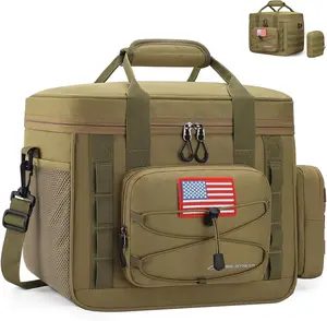 Tactical Lunch Box, Insulated Lunch Bag for Men, Large Durable Leakproof Cooler Bag with Detachable MOLLE Bags, Modern Lunch Tote for Adult Women Work,Picnic,20 Cans/15 L, Khaki