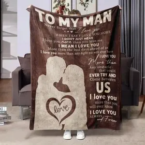 Soft Funny Throw Blanket TO MY MAN Letter & Character Pattern Blanket, 1/2 Counts Soft Warm Throw Blanket, Air-conditioned Room Blanket,Valentine’s Day Warm Nap Blanket for Home Office Travel