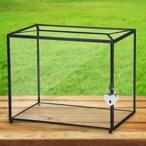 Black Glass Card Box Wedding Card Box with Lock, Large  Card Box with Hinged Lid,  Box Holder for Wedding Reception, Anniversary, Birthday Party,  Shower, Graduation,  Decorations