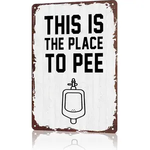 This Is The Place To Pee Urinal Metal Tin Sign, 12x8 Inch Aluminum Wall Art, Vintage Funny Bathroom Poster, Men's Restroom Decor, Gag Gift, Novelty Toilet Sign