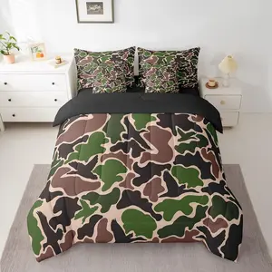 Feelyou Camo Duck Bedding Set - Breathable Bedding, Duck Hunter Theme Farmhouse Green-Brown Bed-in-a-Bag with Comforter, Sheets, Pillowcases, Cushion Cover