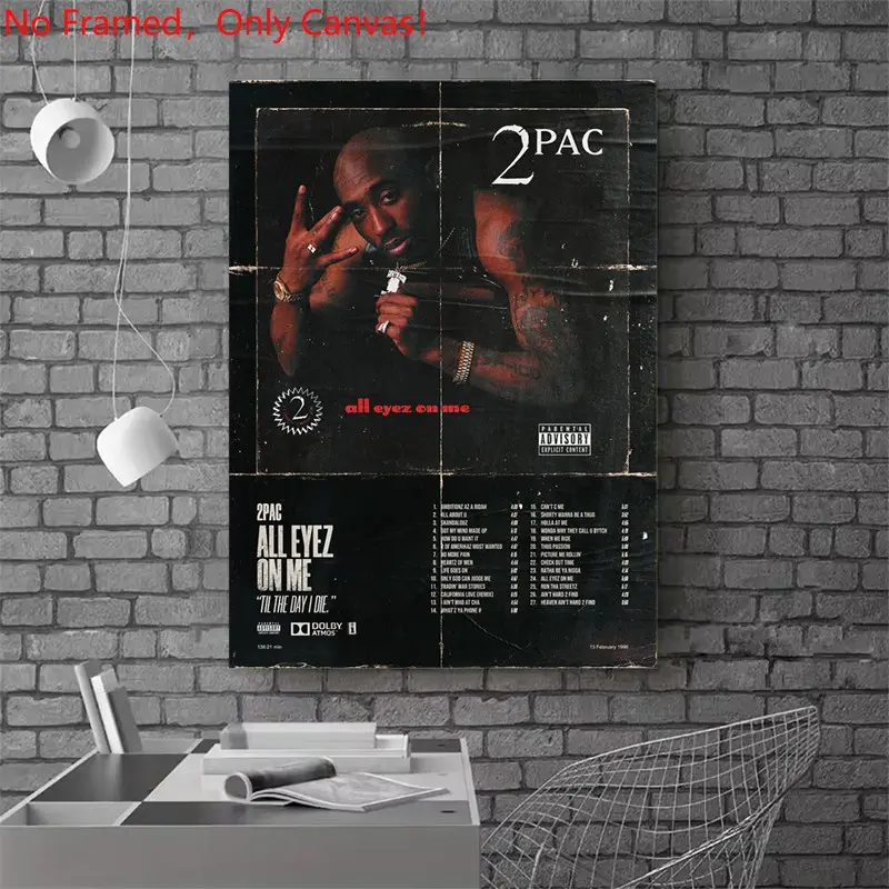 1 piece/set frameless canvas painting Creative Design Print poster, Popular hip-hop culture Characters realism art, 2Pac, a perfect gift for Rap Music loves, bedroom, living room, kitchen, mural, wall decoration, room decor, Aesthetic wall decor