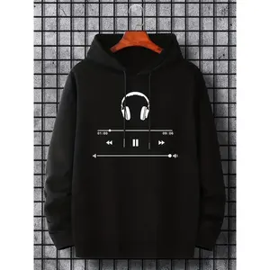 Mens Music Graphic Hoodie - Stylish Listening Print, Casual Pullover Sweatshirt with Hood & Kangaroo Pocket for Spring/Fall, Perfect Gift Idea